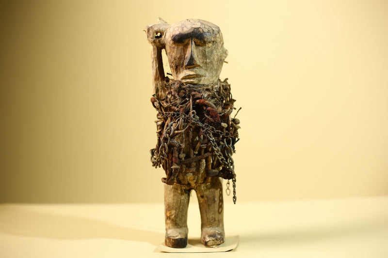 Kongo Nkisi Nkondi Figure: African Tribal Power Sculpture with Nails & Vines-G5829