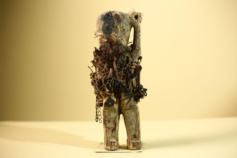 Kongo Nkisi Nkondi Figure: African Tribal Power Sculpture with Nails & Vines-G5829