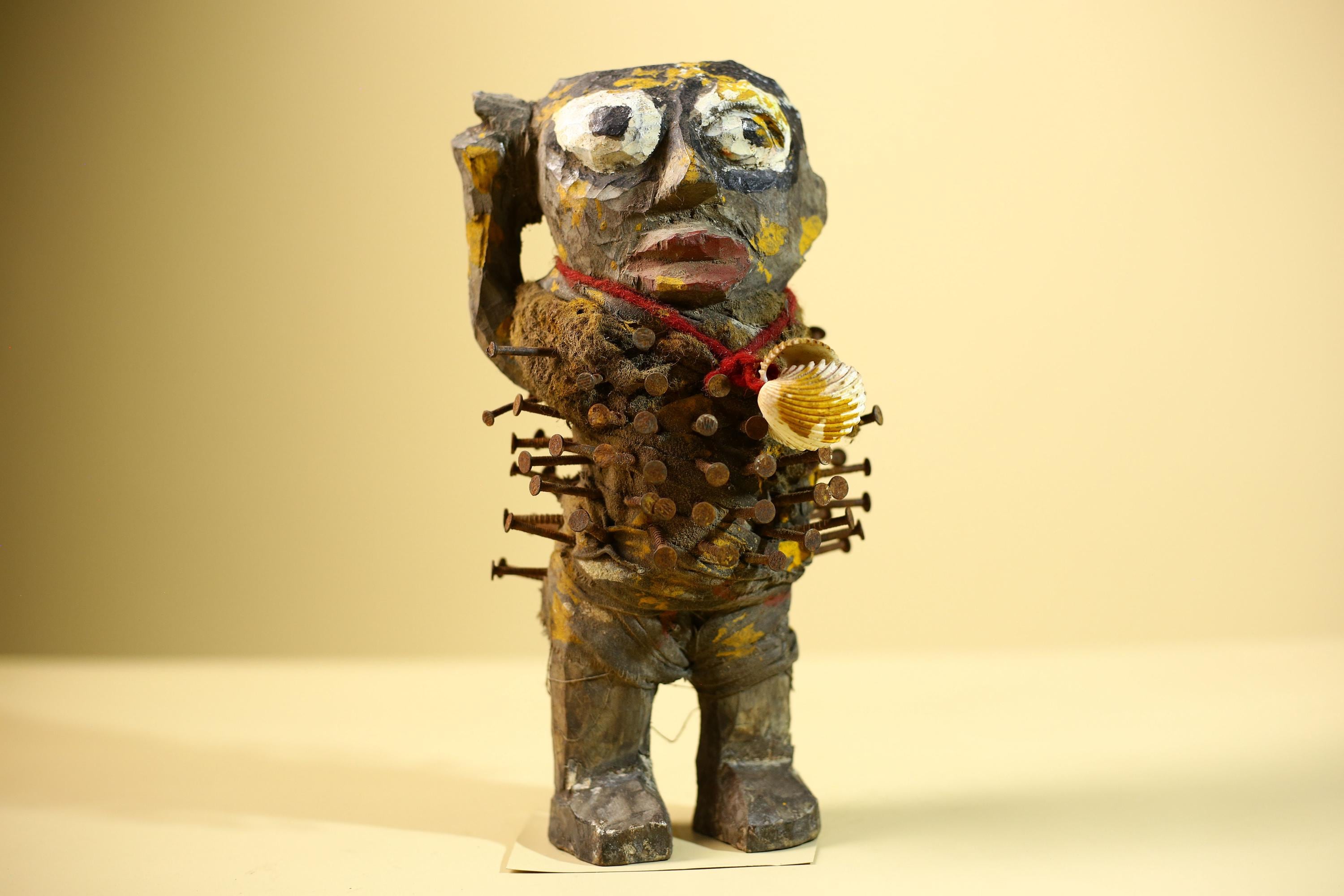 Kongo Nkisi Nkondi Figure: African Tribal Power Sculpture with Nails & Vines-G5830