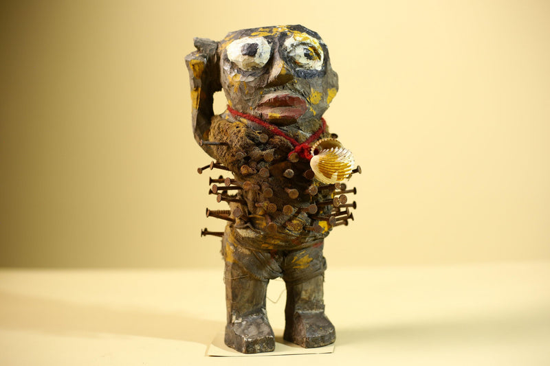 Kongo Nkisi Nkondi Figure: African Tribal Power Sculpture with Nails & Vines-G5830