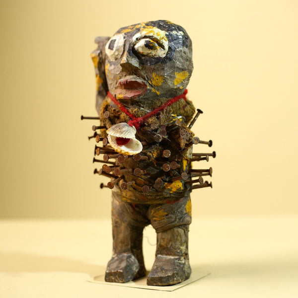 Kongo Nkisi Nkondi Figure: African Tribal Power Sculpture with Nails & Vines-G5830