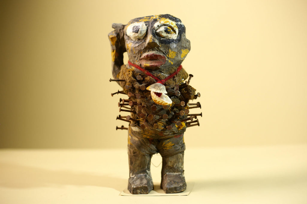 Kongo Nkisi Nkondi Figure: African Tribal Power Sculpture with Nails & Vines-G5830
