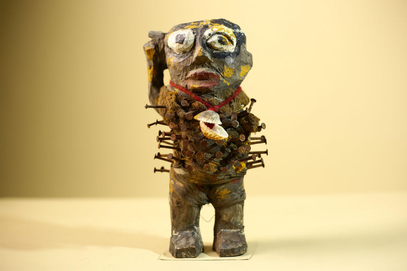 Kongo Nkisi Nkondi Figure: African Tribal Power Sculpture with Nails & Vines-G5830