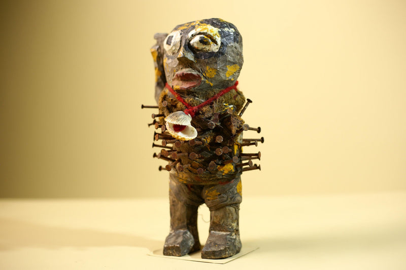 Kongo Nkisi Nkondi Figure: African Tribal Power Sculpture with Nails & Vines-G5830