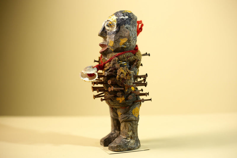 Kongo Nkisi Nkondi Figure: African Tribal Power Sculpture with Nails & Vines-G5830