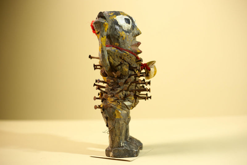 Kongo Nkisi Nkondi Figure: African Tribal Power Sculpture with Nails & Vines-G5830