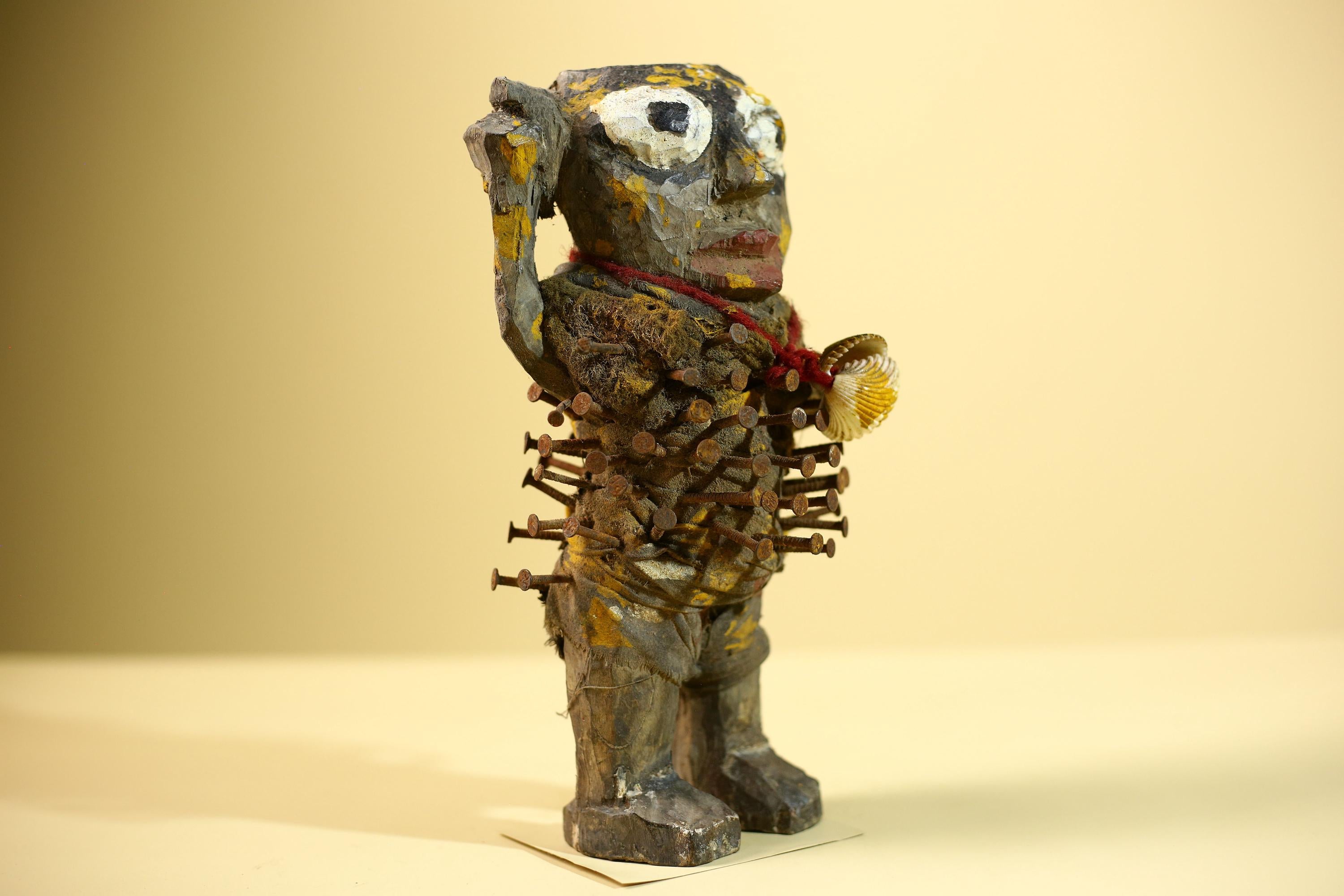 Kongo Nkisi Nkondi Figure: African Tribal Power Sculpture with Nails & Vines-G5830