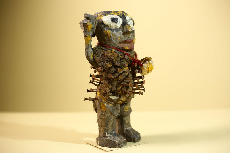 Kongo Nkisi Nkondi Figure: African Tribal Power Sculpture with Nails & Vines-G5830