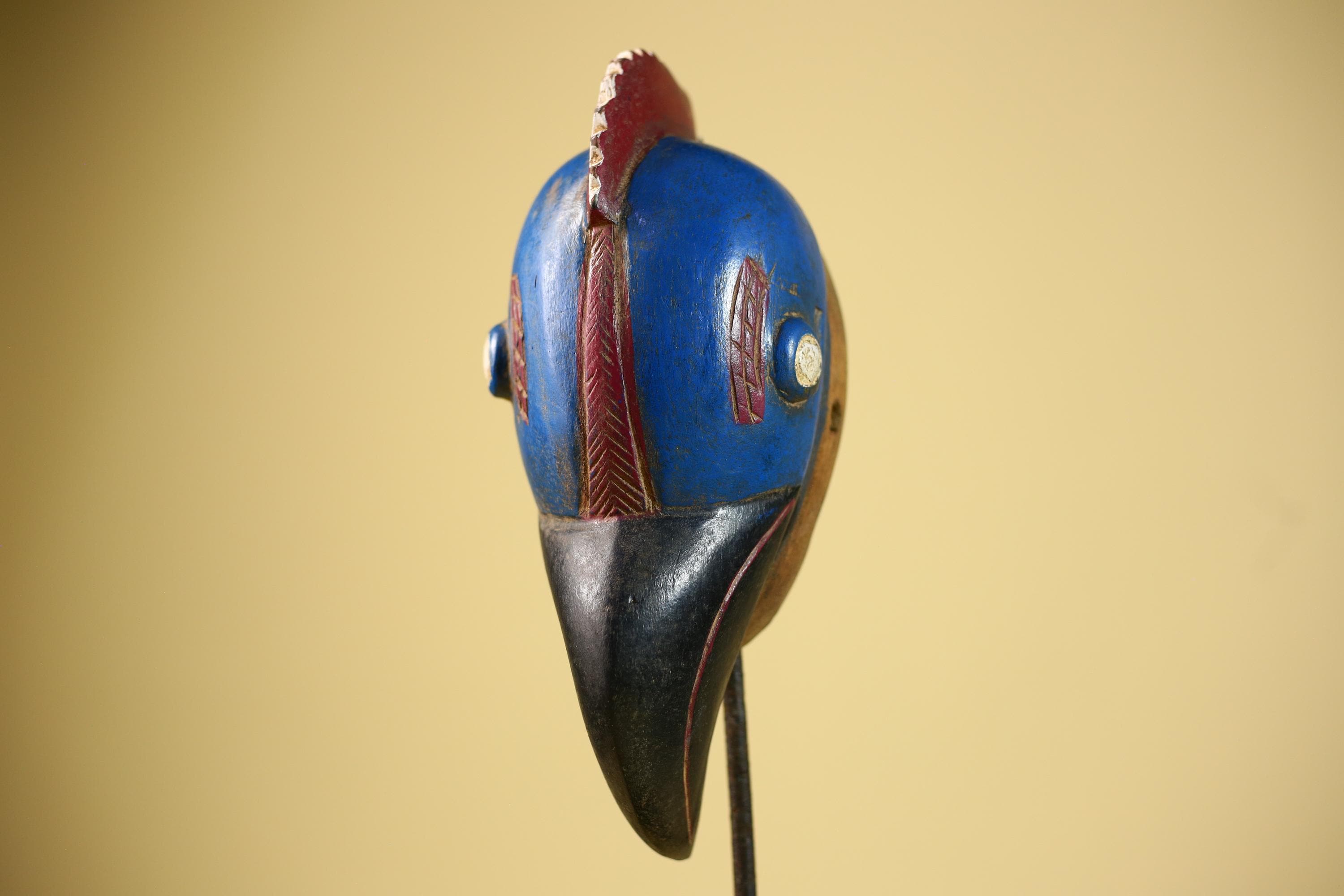 African Dan Bird Mask Blue Red Tribal Wood Carving Côte d’Ivoire Vintage Wall Art Handcrafted African Decor Collectible-G5831