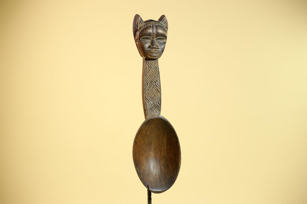 Songye Tribe African Head Sculpture: Hand-Carved Wood Congo Art-G5862