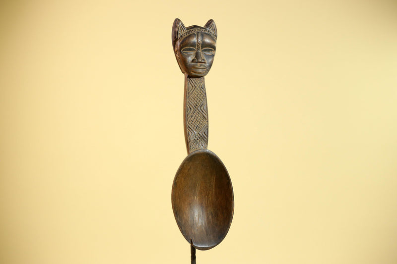 Songye Tribe African Head Sculpture: Hand-Carved Wood Congo Art-G5862