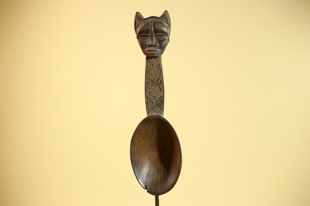 Songye Tribe African Head Sculpture: Hand-Carved Wood Congo Art-G5862
