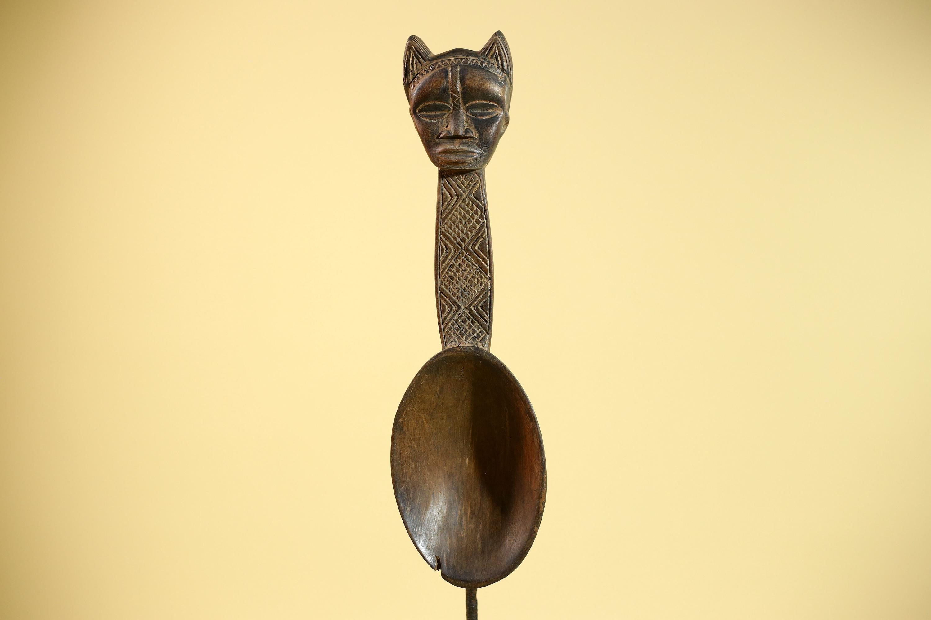 Songye Tribe African Head Sculpture: Hand-Carved Wood Congo Art-G5862