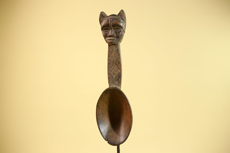 Songye Tribe African Head Sculpture: Hand-Carved Wood Congo Art-G5862