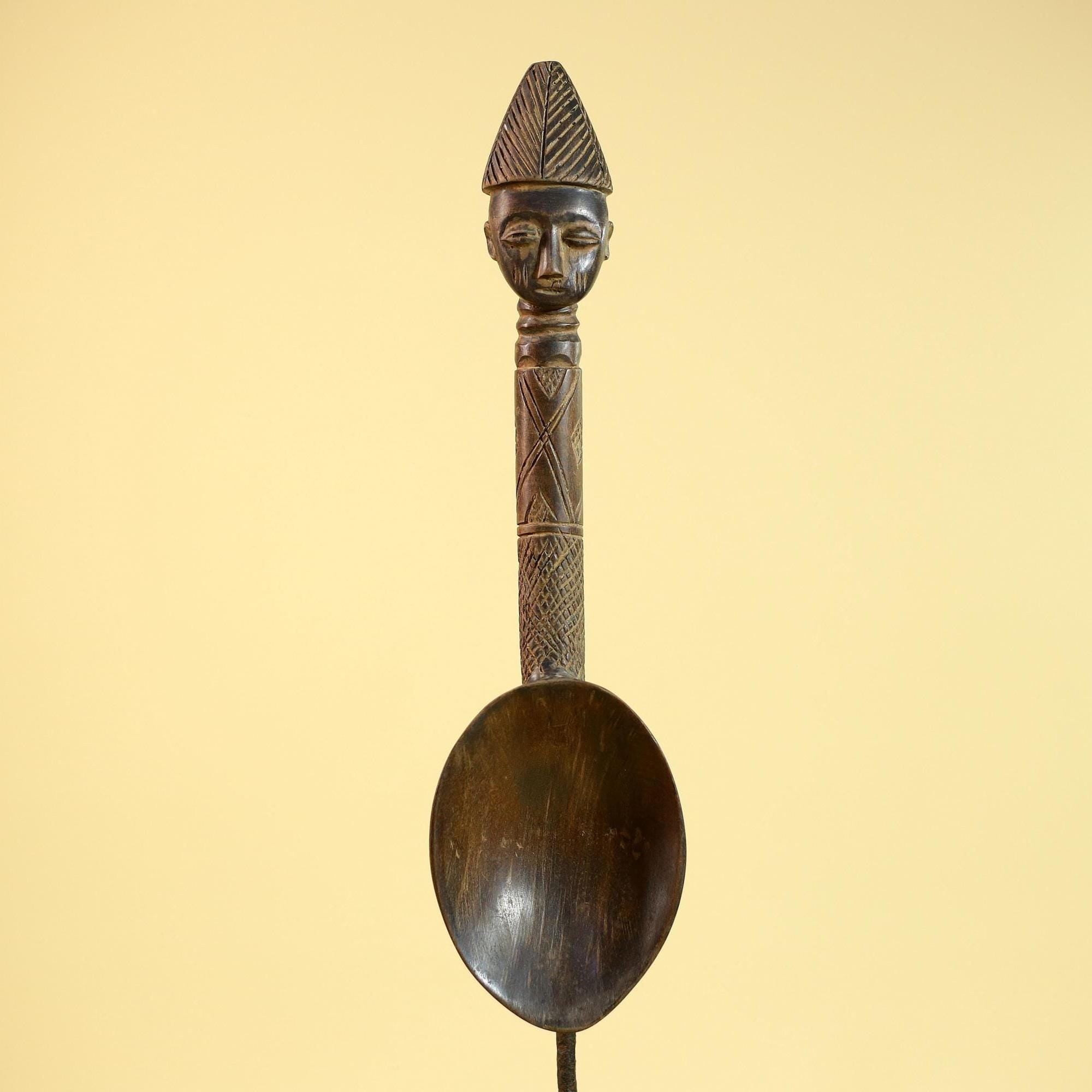 Songye Tribe African Head Sculpture: Hand-Carved Wood Congo Art-G5863