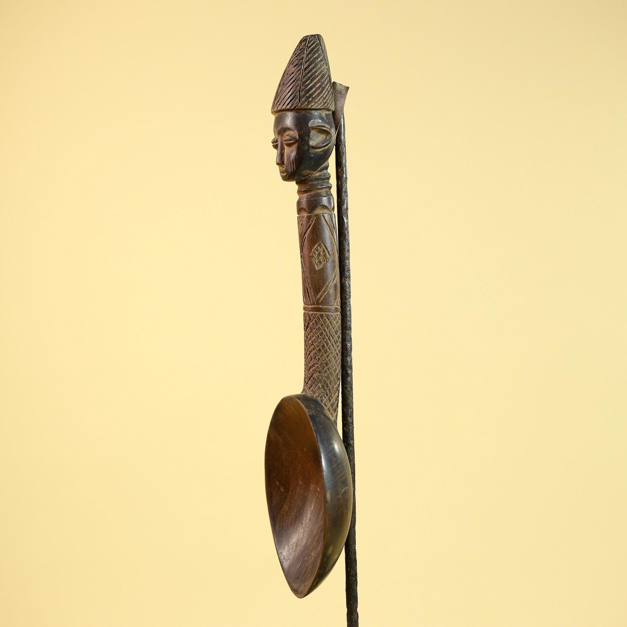 Songye Tribe African Head Sculpture: Hand-Carved Wood Congo Art-G5863