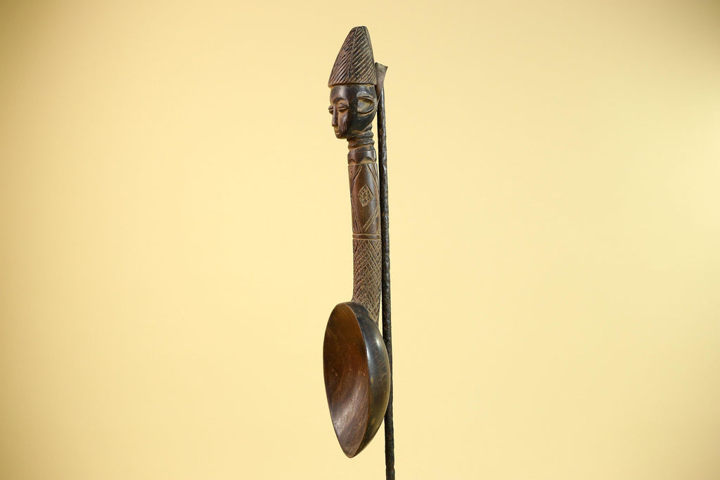 Songye Tribe African Head Sculpture: Hand-Carved Wood Congo Art-G5863