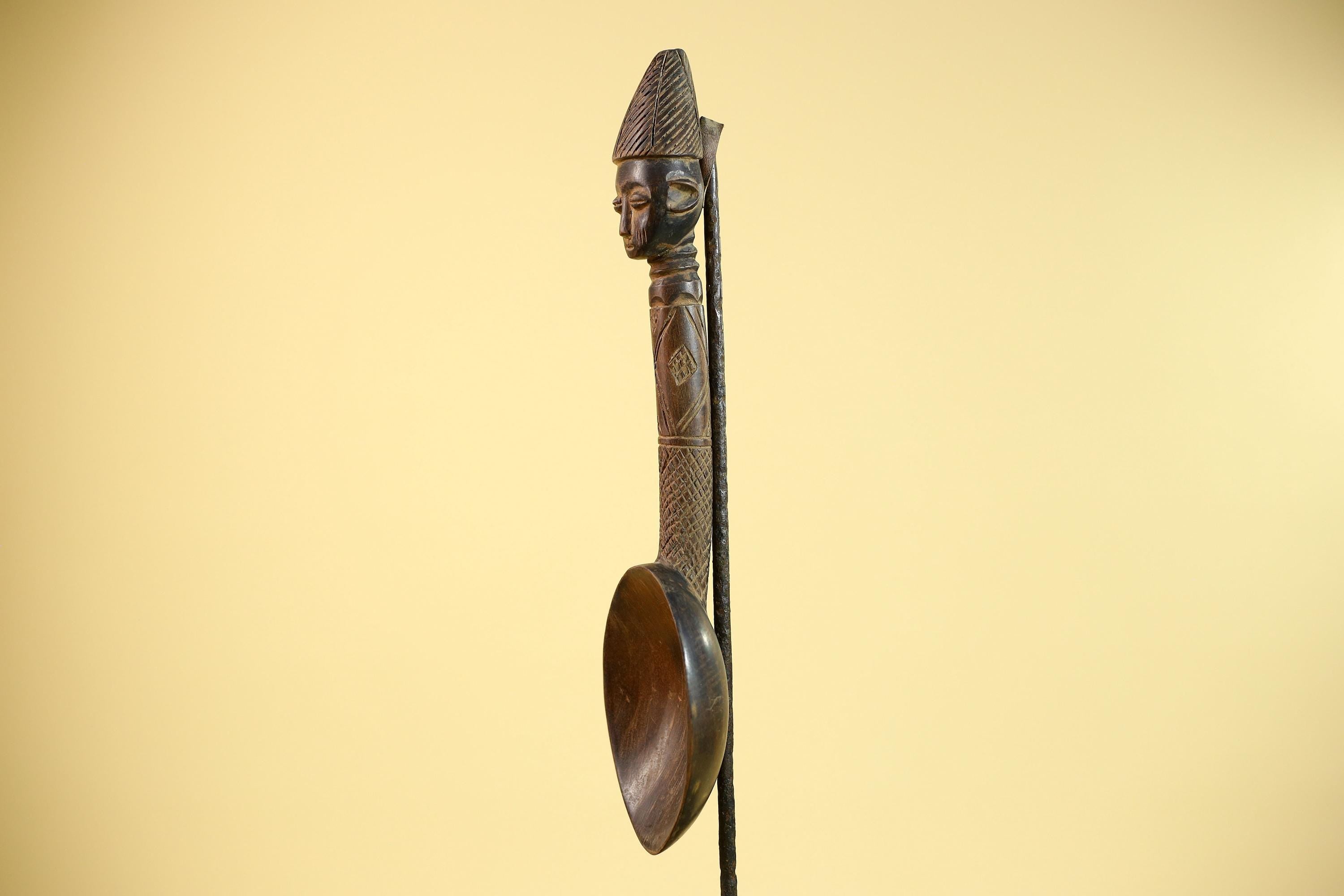 Songye Tribe African Head Sculpture: Hand-Carved Wood Congo Art-G5863
