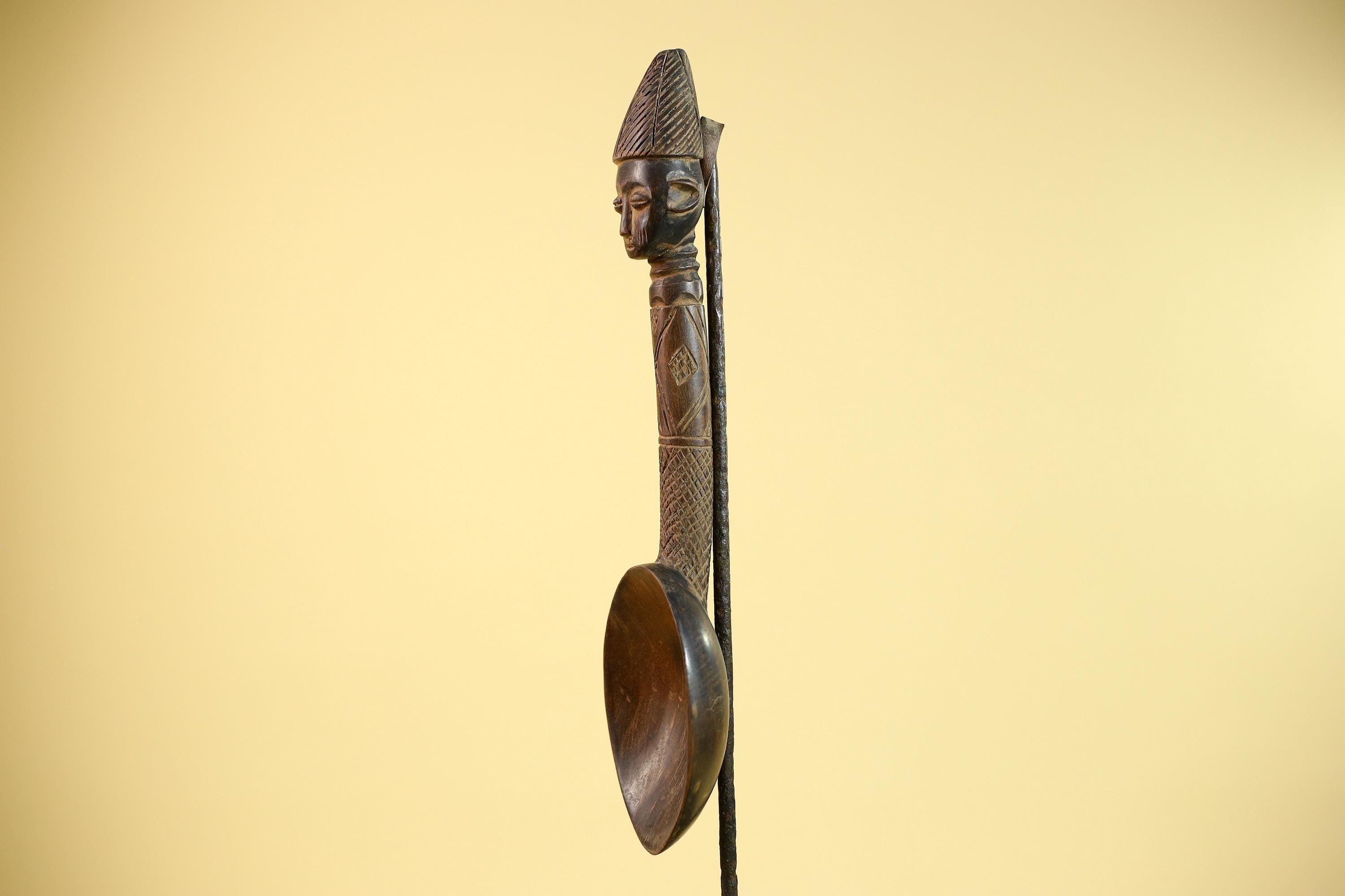 Songye Tribe African Head Sculpture: Hand-Carved Wood Congo Art-G5863