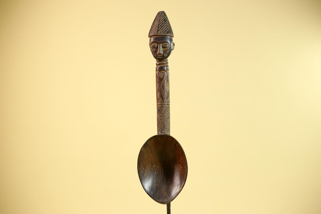 Songye Tribe African Head Sculpture: Hand-Carved Wood Congo Art-G5863