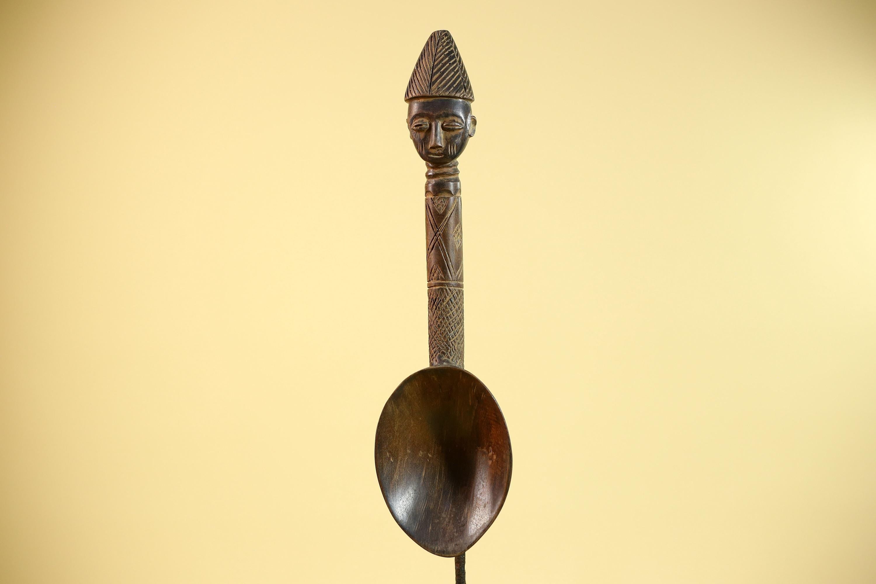 Songye Tribe African Head Sculpture: Hand-Carved Wood Congo Art-G5863
