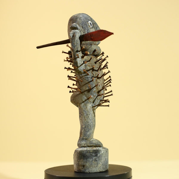 Vintage Tribal Wooden Figure with Nails, Carved African Ritual Art Statue Sculpture Decor-G5865