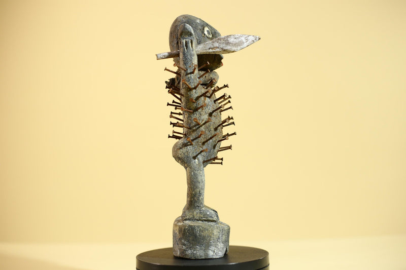 African Tribal Figure Sculpture Carved Wood with Nails Unique Art Sculpture Decor-G5867