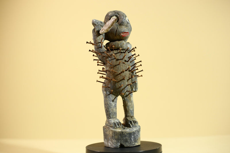 African Tribal Figure Sculpture Carved Wood with Nails Unique Art Sculpture Decor-G5867