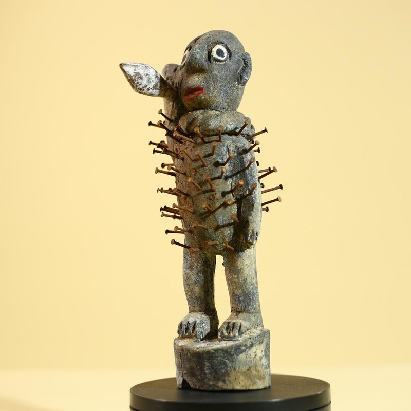 African Tribal Figure Sculpture Carved Wood with Nails Unique Art Sculpture Decor-G5867