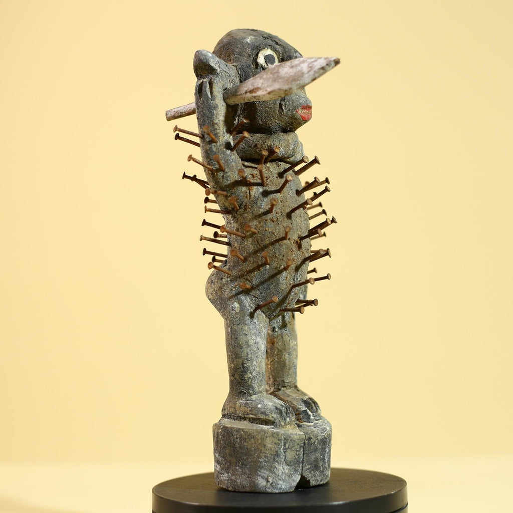African Tribal Figure Sculpture Carved Wood with Nails Unique Art Sculpture Decor-G5867