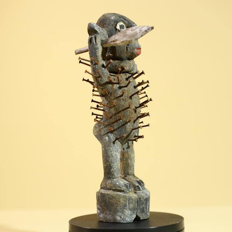 African Tribal Figure Sculpture Carved Wood with Nails Unique Art Sculpture Decor-G5867
