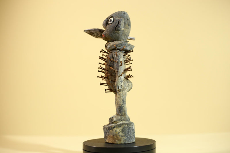 African Tribal Figure Sculpture Carved Wood with Nails Unique Art Sculpture Decor-G5867