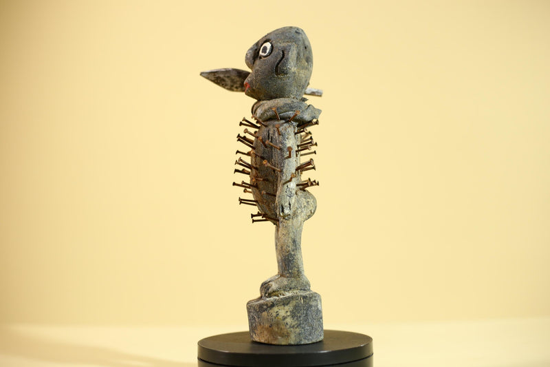 African Tribal Figure Sculpture Carved Wood with Nails Unique Art Sculpture Decor-G5867