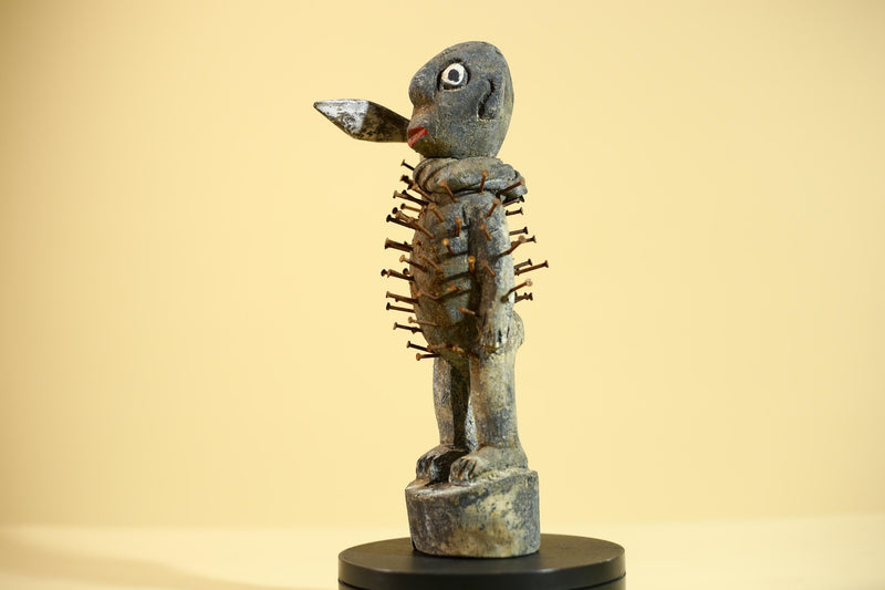 African Tribal Figure Sculpture Carved Wood with Nails Unique Art Sculpture Decor-G5867