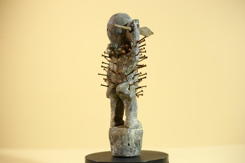 African Nail Fetish Statue Carved Wood Congo Tribal Ritual Art Decor Sculpture Decor-G5868