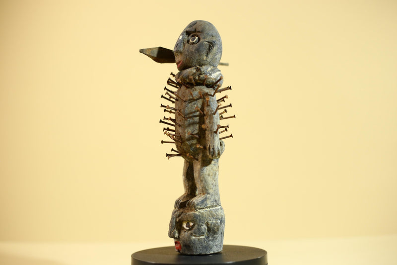 African Nail Fetish Statue Carved Wood Congo Tribal Ritual Art Decor Sculpture Decor-G5868
