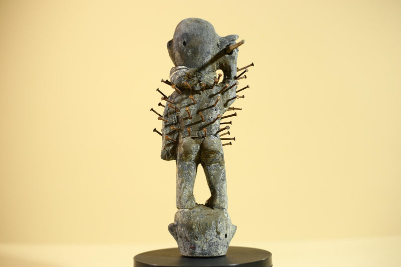 African Nail Fetish Statue Carved Wood Congo Tribal Ritual Art Decor Sculpture Decor-G5868
