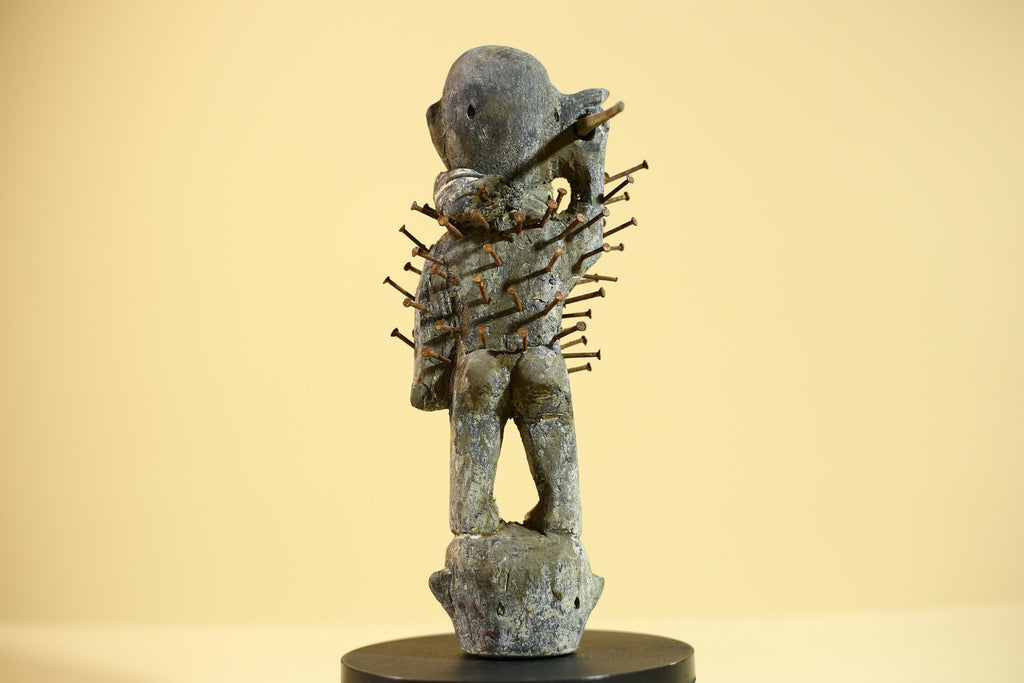 African Nail Fetish Statue Carved Wood Congo Tribal Ritual Art Decor Sculpture Decor-G5868