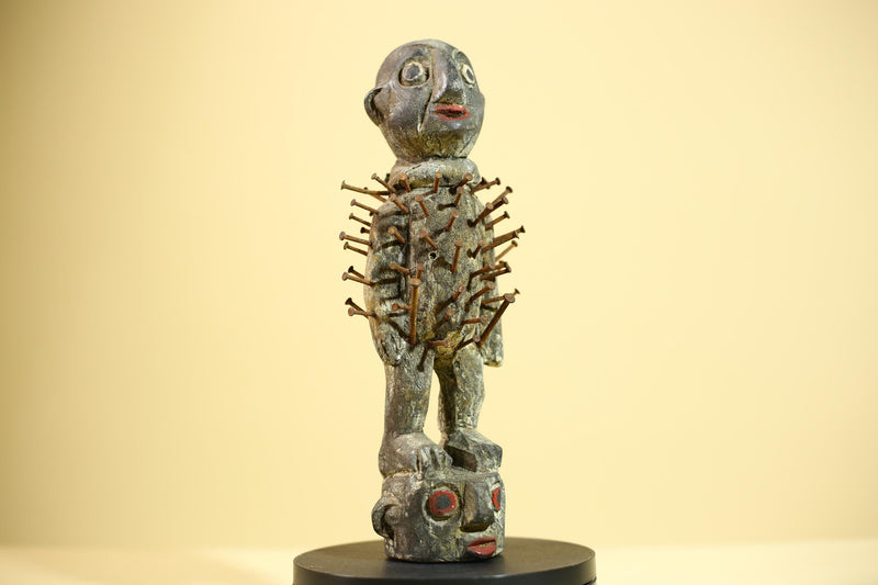 African Nail Fetish Statue Congo Ritual Figure Wood Tribal Art Decor Sculpture Decor-G5870