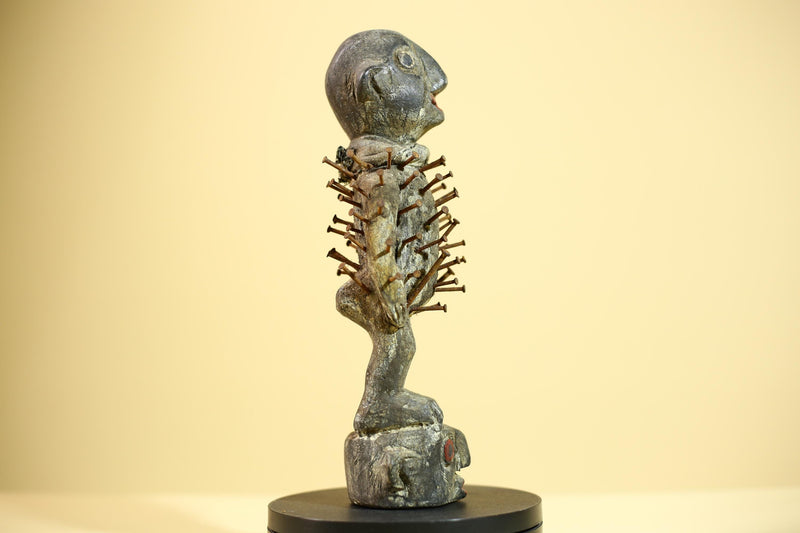 African Nail Fetish Statue Congo Ritual Figure Wood Tribal Art Decor Sculpture Decor-G5870