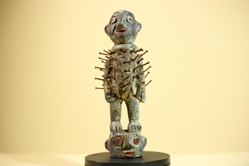 African Nail Fetish Statue Congo Ritual Figure Wood Tribal Art Decor Sculpture Decor-G5869