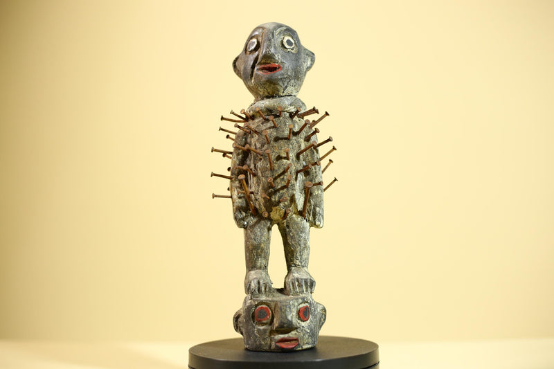 African Nail Fetish Statue Congo Ritual Figure Wood Tribal Art Decor Sculpture Decor-G5869