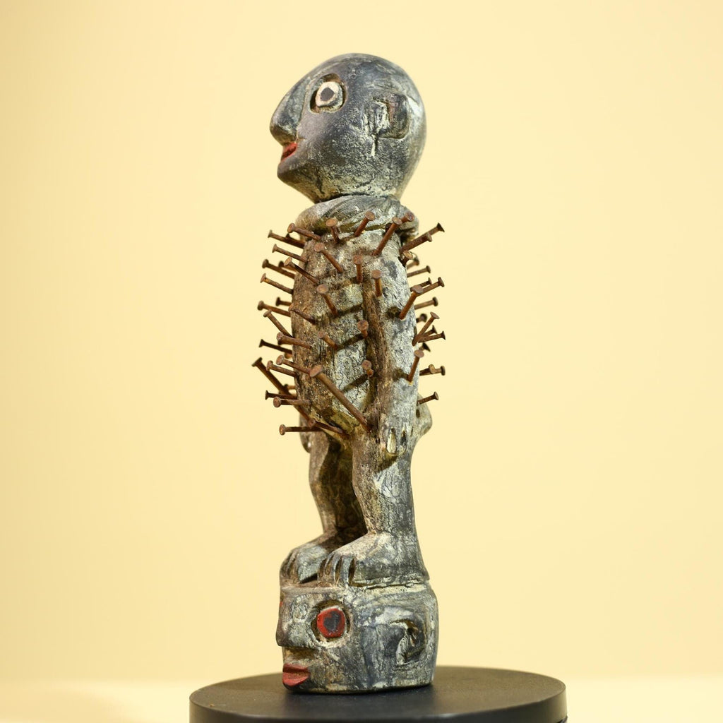 African Nail Fetish Statue Congo Ritual Figure Wood Tribal Art Decor Sculpture Decor-G5869