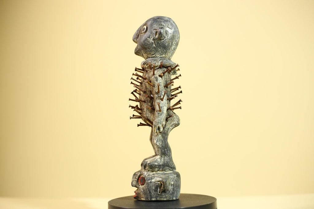 African Nail Fetish Statue Congo Ritual Figure Wood Tribal Art Decor Sculpture Decor-G5870