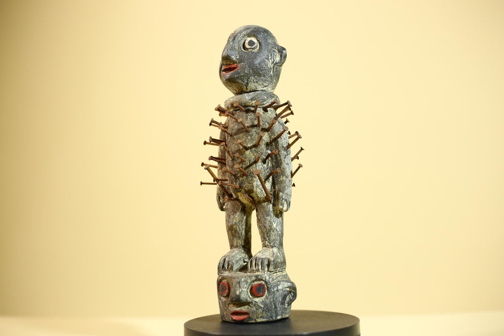 African Nail Fetish Statue Congo Ritual Figure Wood Tribal Art Decor Sculpture Decor-G5870