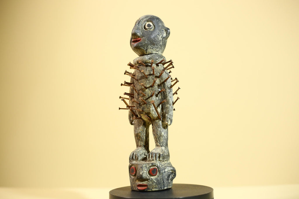 African Nail Fetish Statue Congo Ritual Figure Wood Tribal Art Decor Sculpture Decor-G5869