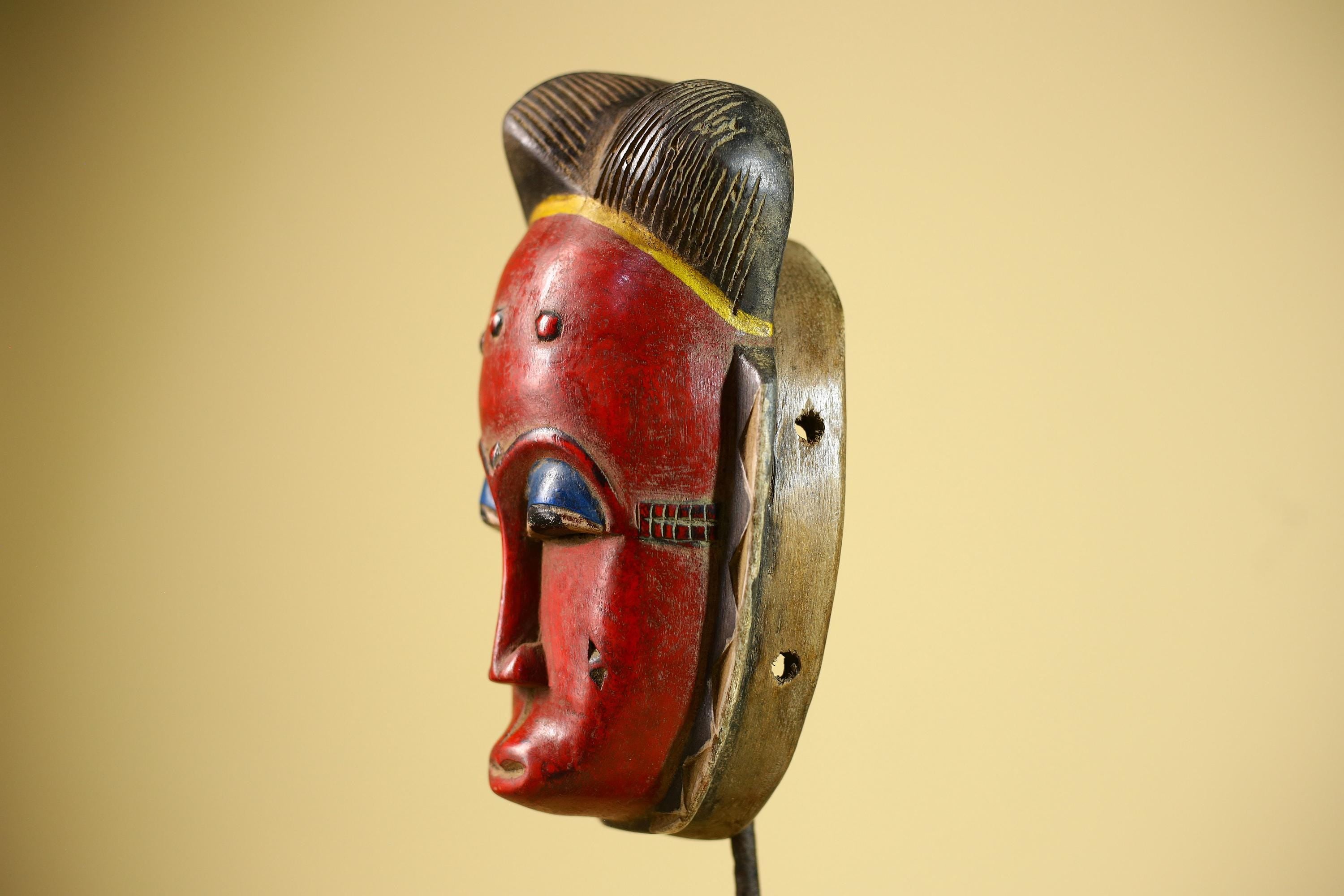 African Guro Mask Red Face Wood Côte d’Ivoire Tribal Art Wall Decor-G5832