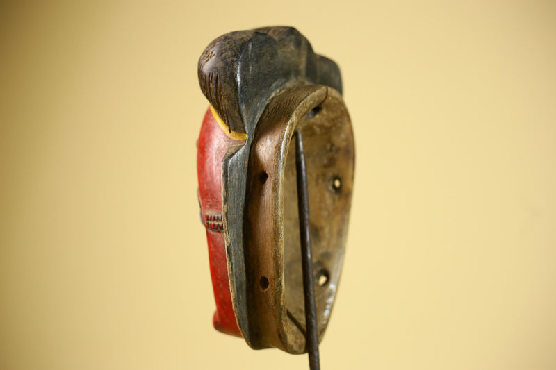 African Guro Mask Red Face Wood Côte d’Ivoire Tribal Art Wall Decor-G5832