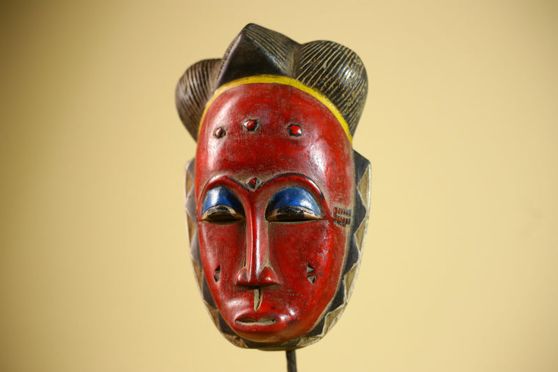 African Guro Mask Red Face Wood Côte d’Ivoire Tribal Art Wall Decor-G5832