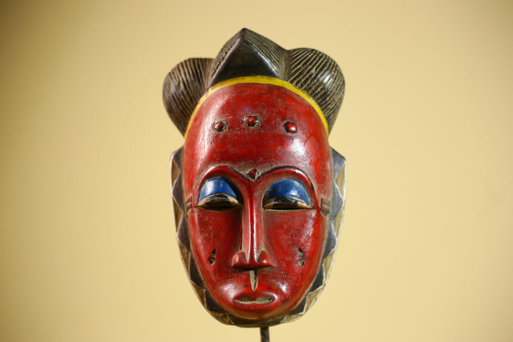 African Guro Mask Red Face Wood Côte d’Ivoire Tribal Art Wall Decor-G5832
